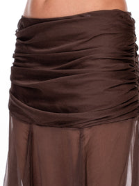 WOMEN'S ZIP UP MESH RUCHED MAXI SKIRT