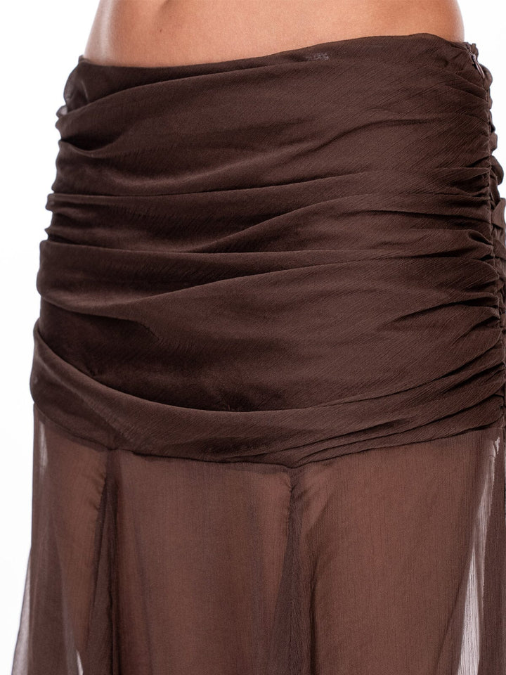 WOMEN'S ZIP UP MESH RUCHED MAXI SKIRT