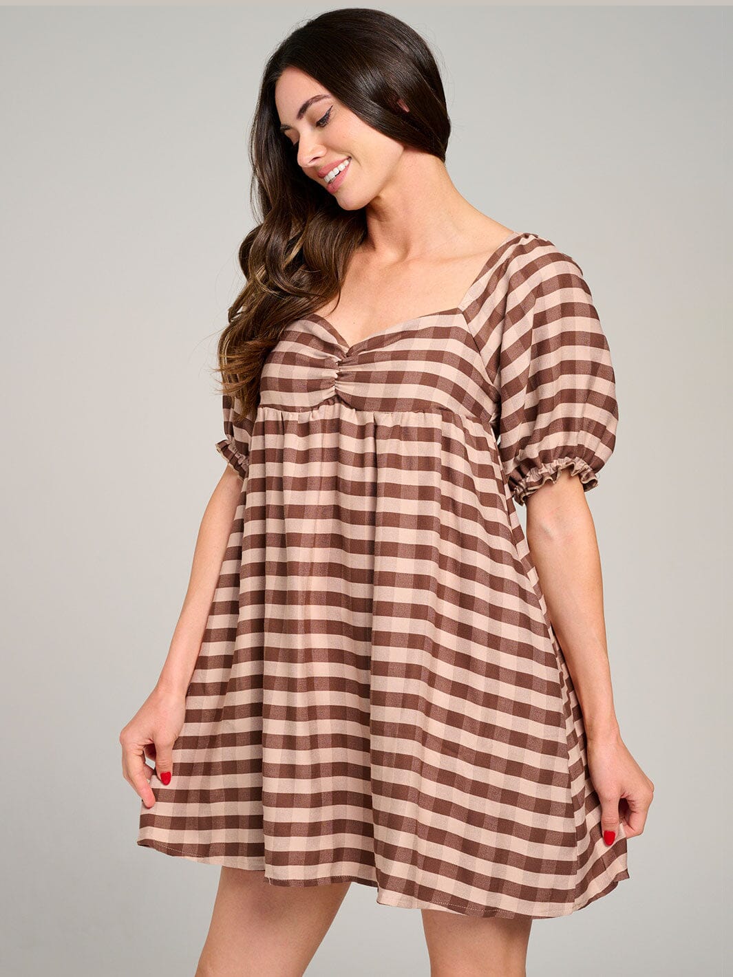 WOMEN'S SHORT PUFF SLEEVE OPEN BACK COLORBLOCK STRIPES MINI DRESS