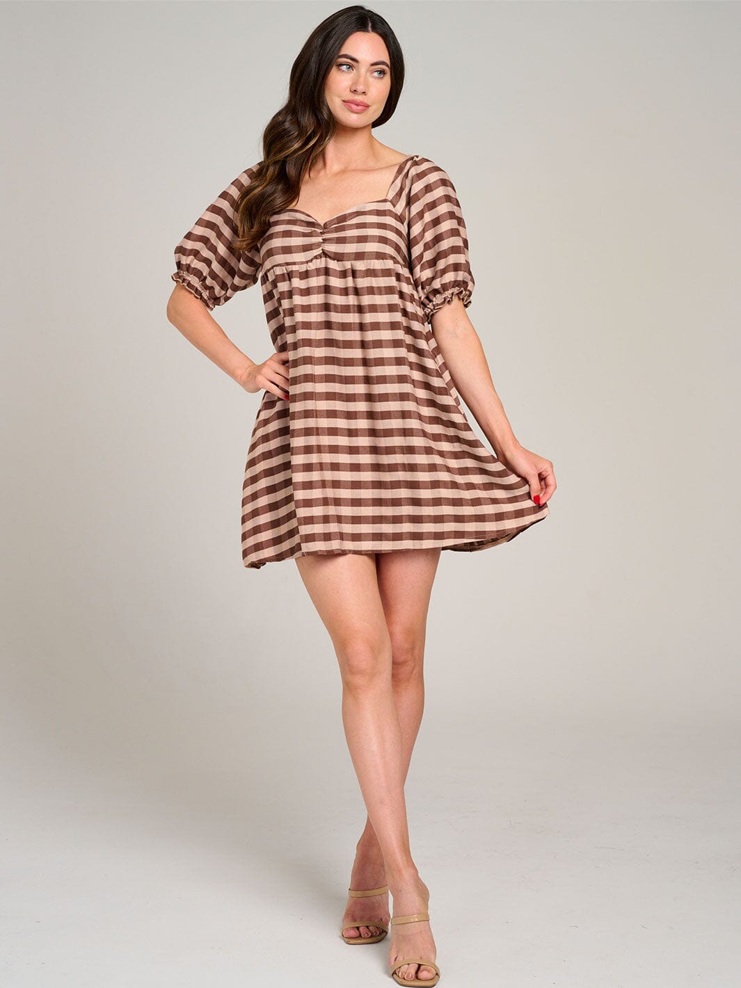 WOMEN'S SHORT PUFF SLEEVE OPEN BACK COLORBLOCK STRIPES MINI DRESS