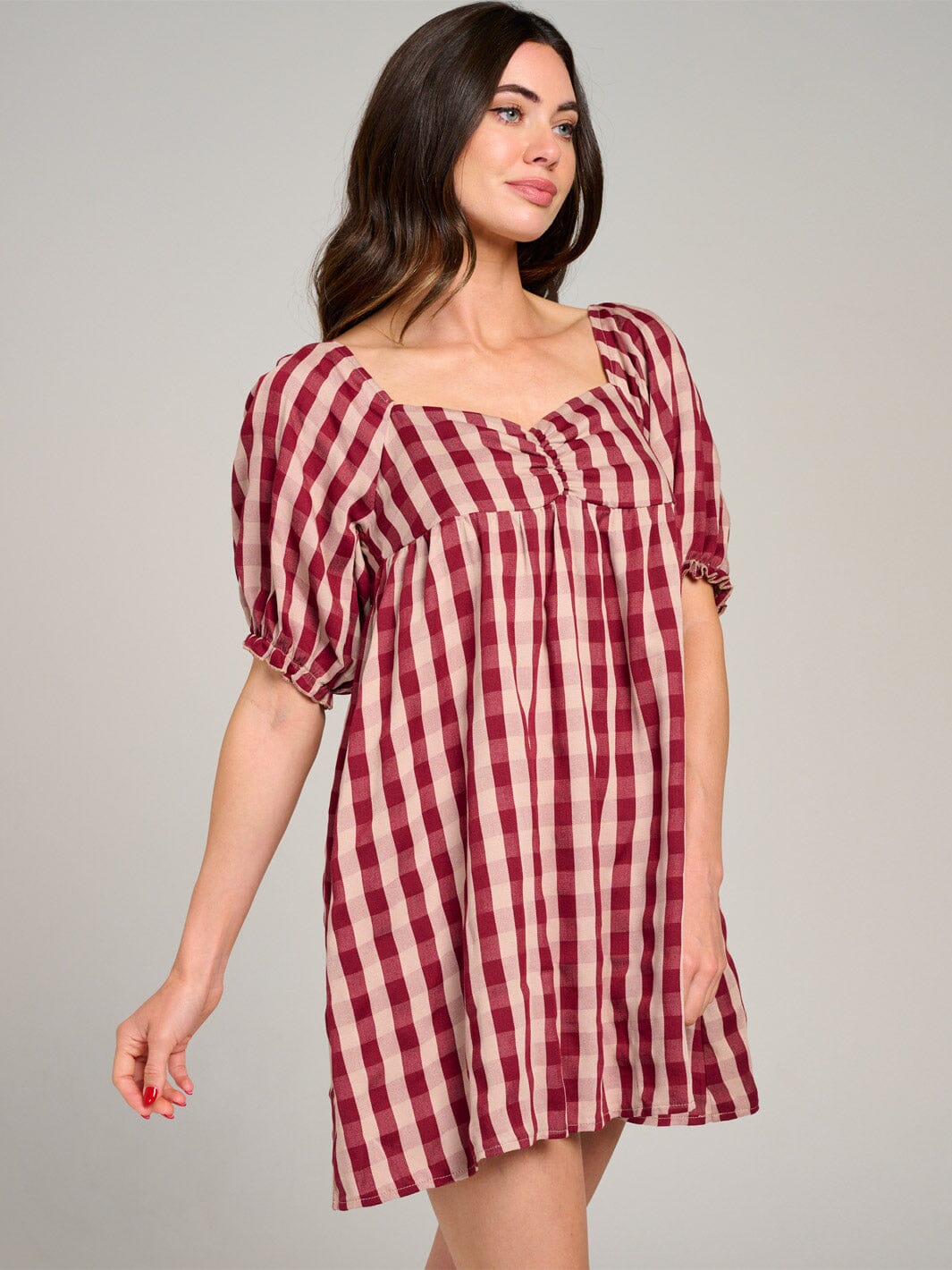 WOMEN'S SHORT PUFF SLEEVE OPEN BACK COLORBLOCK STRIPES MINI DRESS