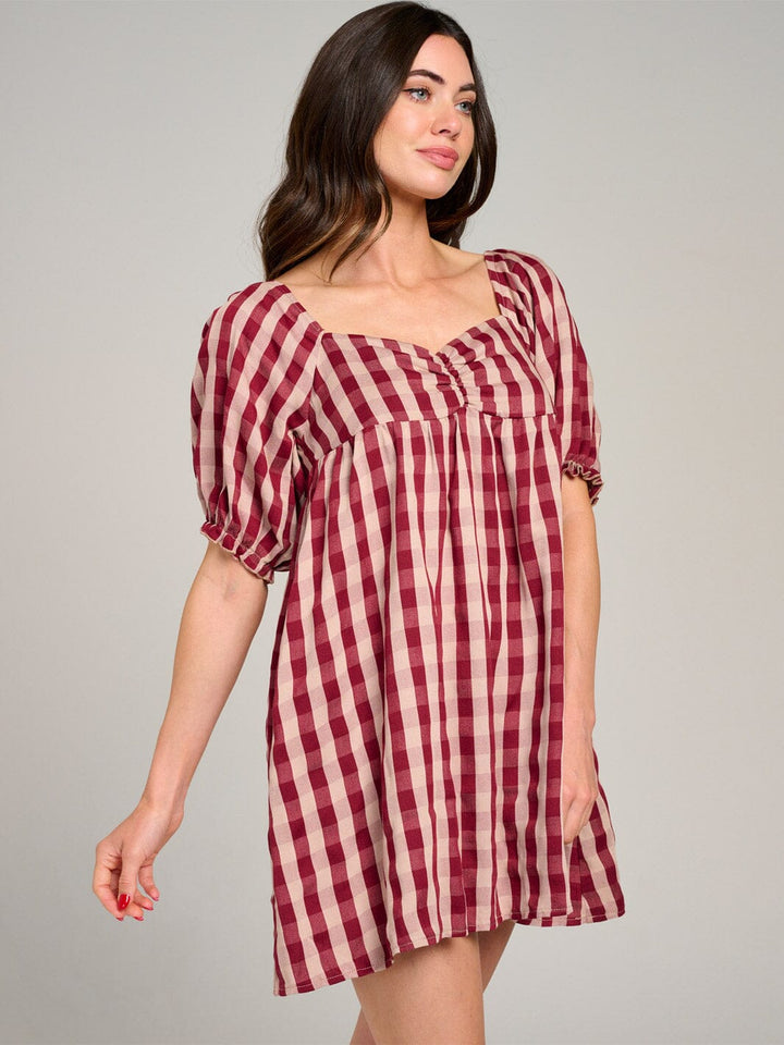 WOMEN'S SHORT PUFF SLEEVE OPEN BACK COLORBLOCK STRIPES MINI DRESS