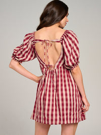 WOMEN'S SHORT PUFF SLEEVE OPEN BACK COLORBLOCK STRIPES MINI DRESS