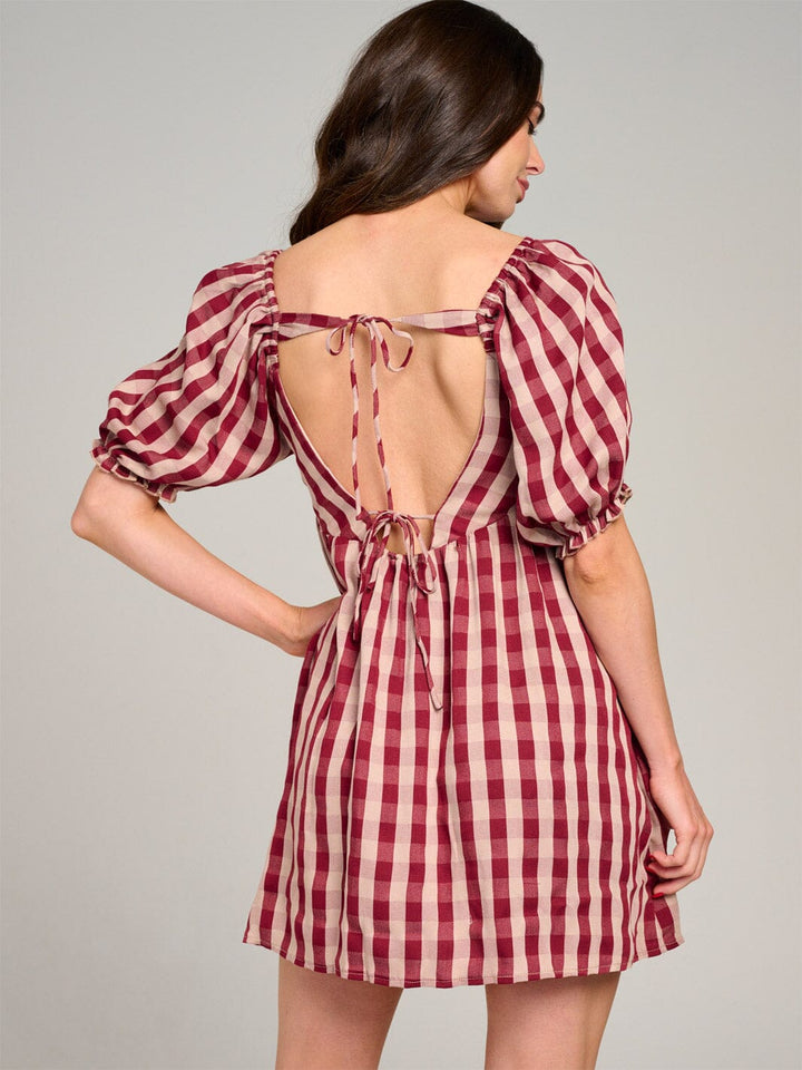 WOMEN'S SHORT PUFF SLEEVE OPEN BACK COLORBLOCK STRIPES MINI DRESS