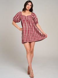 WOMEN'S SHORT PUFF SLEEVE OPEN BACK COLORBLOCK STRIPES MINI DRESS
