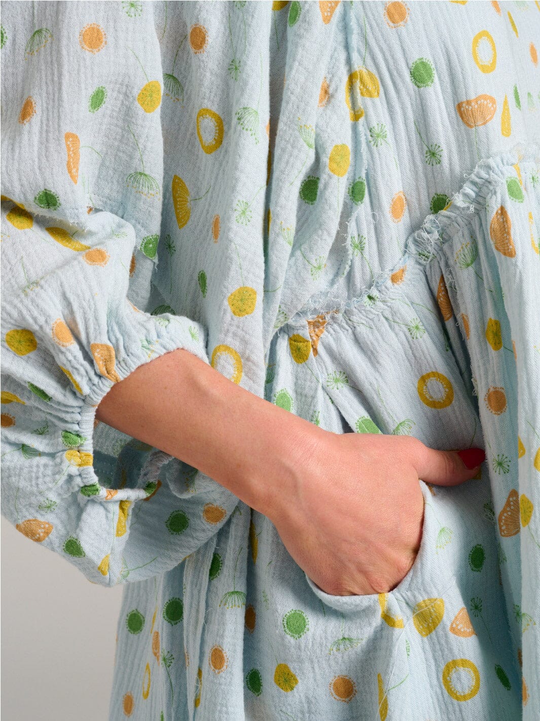 WOMEN'S LONG SLEEVE POCKETS PRINTED TUNIC MINI DRESS