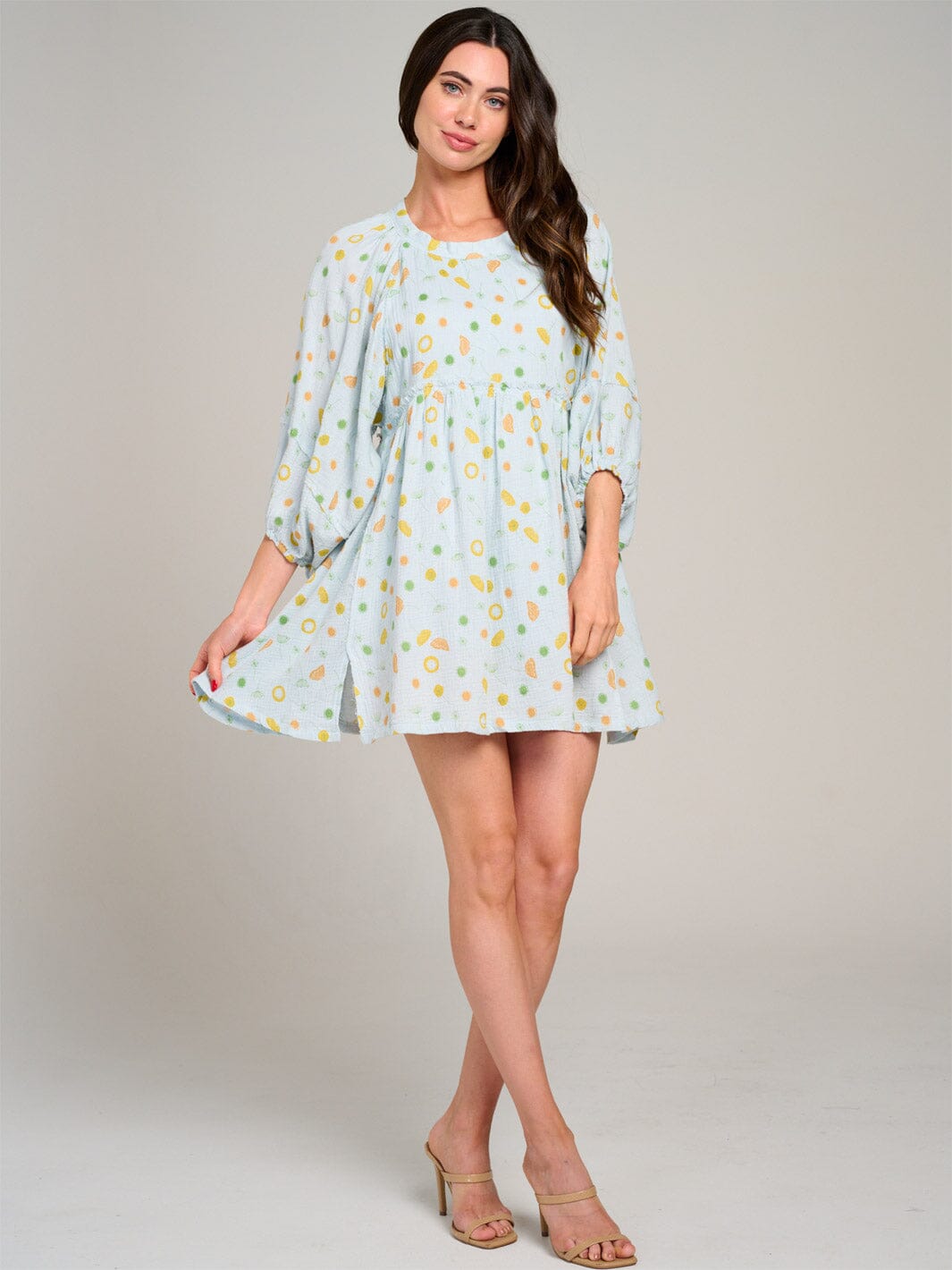 WOMEN'S LONG SLEEVE POCKETS PRINTED TUNIC MINI DRESS
