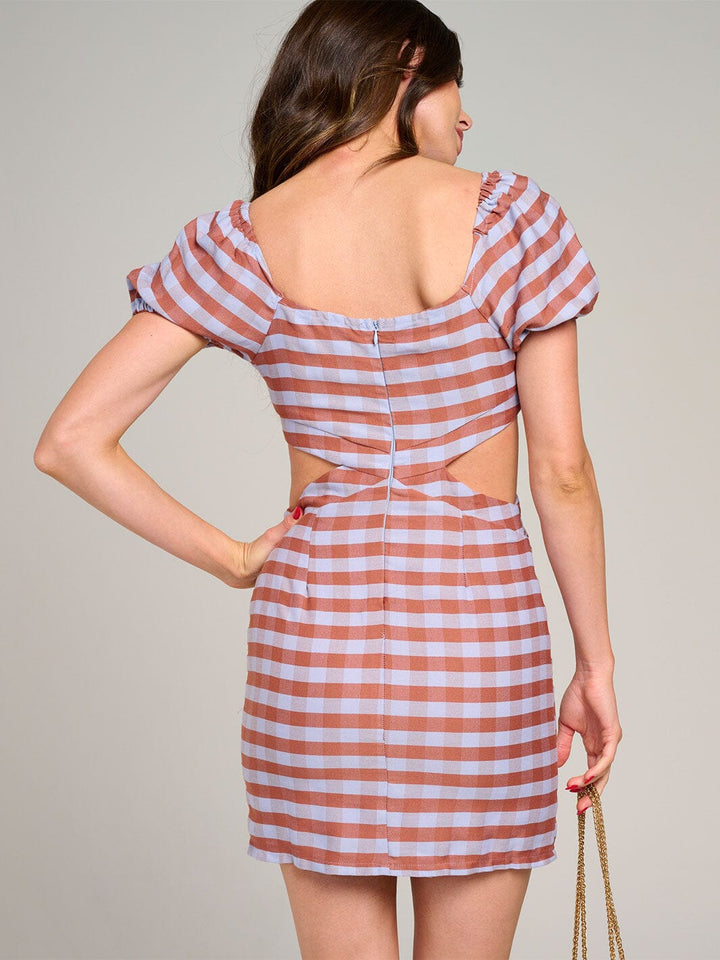 WOMEN'S SHORT SLEEVE CUT OUT COLORBLOCK STRIPES BODYCON MINI DRESS