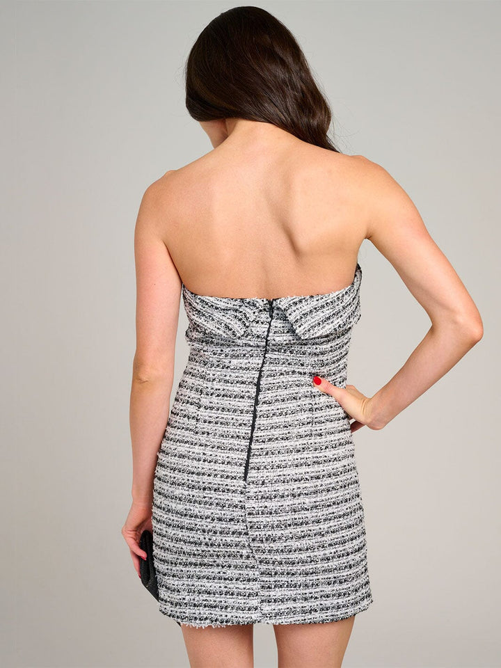 WOMEN'S SLEEVELESS FRONT SLIT TWEED TUBE MINI DRESS