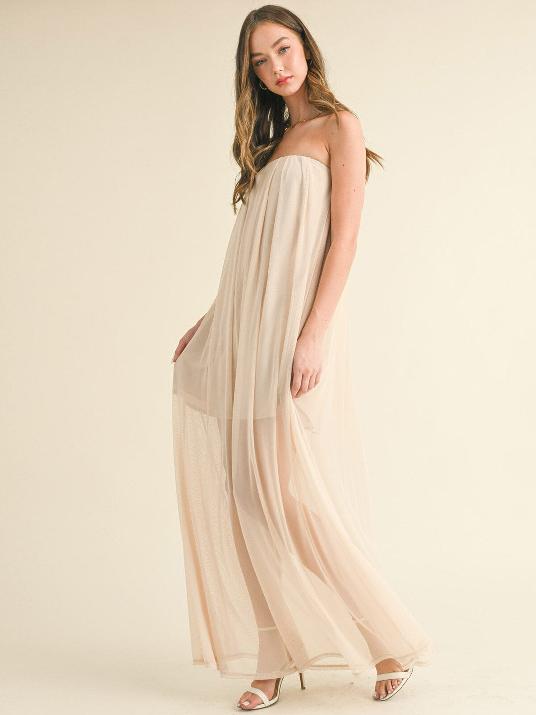 WOMEN'S SLEEVELESS MESH TUNIC TUBE MAXI DRESS
