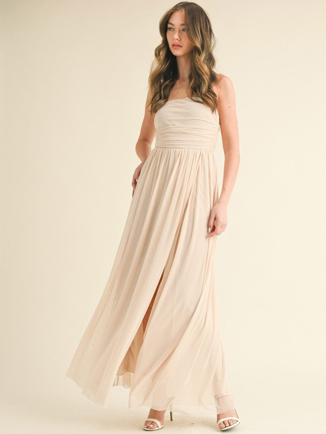 WOMEN'S SLEEVELESS FRONT SLIT TUBE MAXI DRESS