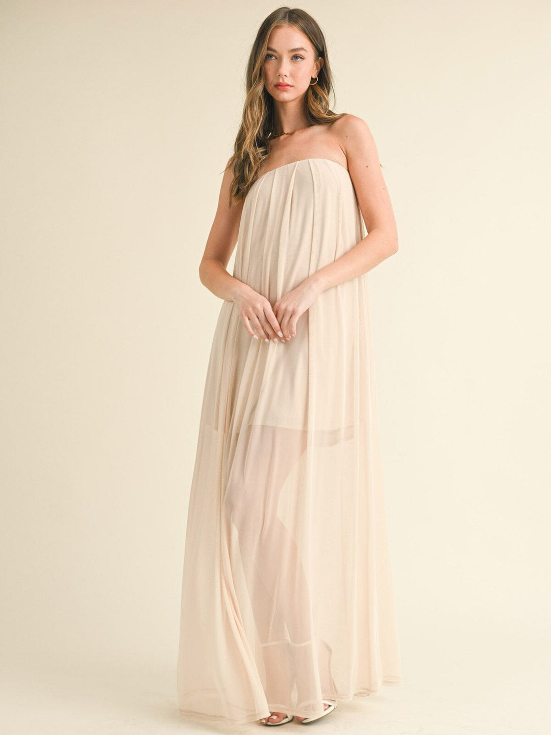 WOMEN'S SLEEVELESS MESH TUNIC TUBE MAXI DRESS