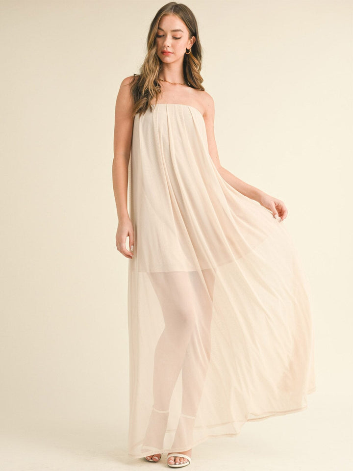 WOMEN'S SLEEVELESS MESH TUNIC TUBE MAXI DRESS