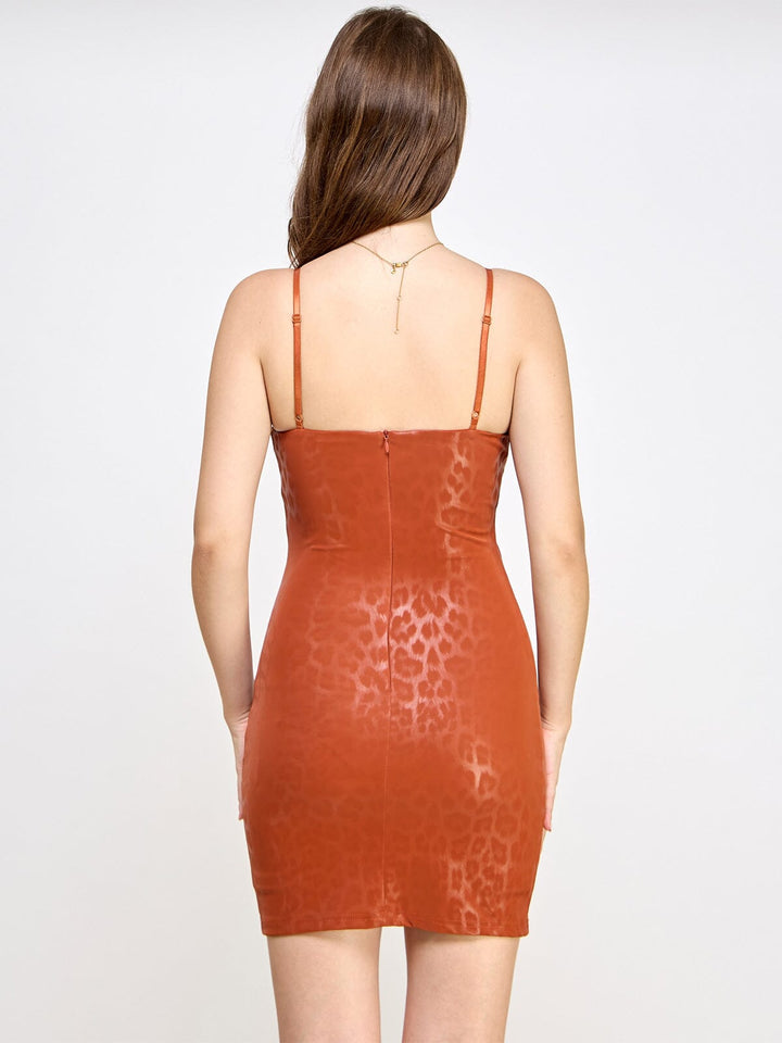 WOMEN'S SLEEVELESS BODYCON ANIMAL PRINT PU PLEATHER MINI DRESS