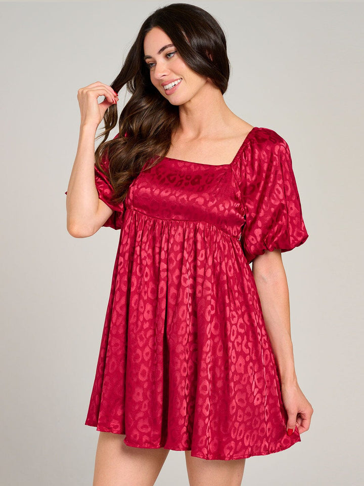 WOMEN'S SHORT PUFF SLEEVE SQUARE NECK FIT & FLARE MINI DRESS