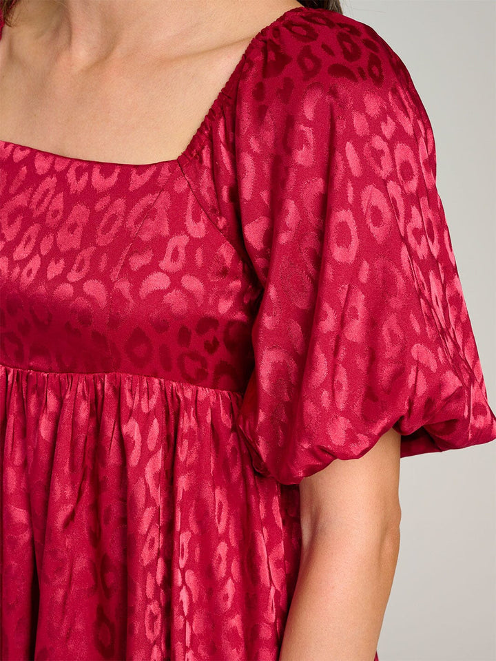 WOMEN'S SHORT PUFF SLEEVE SQUARE NECK FIT & FLARE MINI DRESS