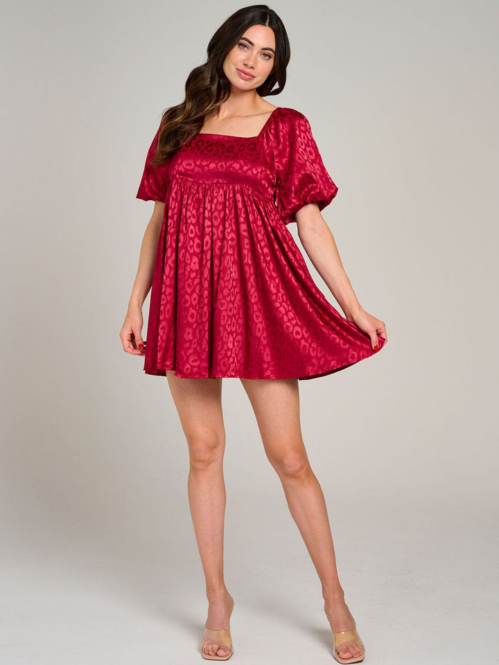 WOMEN'S SHORT PUFF SLEEVE SQUARE NECK FIT & FLARE MINI DRESS