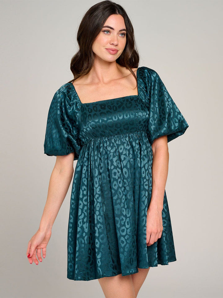 WOMEN'S SHORT PUFF SLEEVE SQUARE NECK FIT & FLARE MINI DRESS