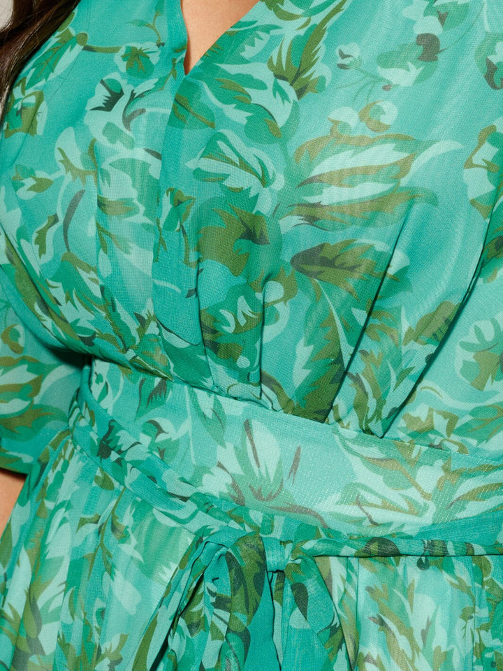 WOMEN'S 3/4 SLEEVE V-NECK FLORAL MAXI DRESS
