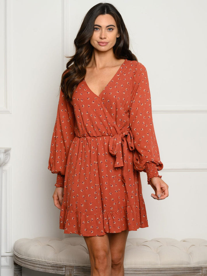 WOMEN'S LONG SLEEVE FLORAL MINI DRESS