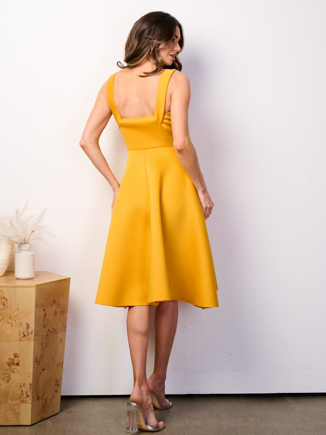 WOMEN'S OFF SHOULDER BUSTIER POCKETS FIT & FLARE BANDAGE MIDI DRESS