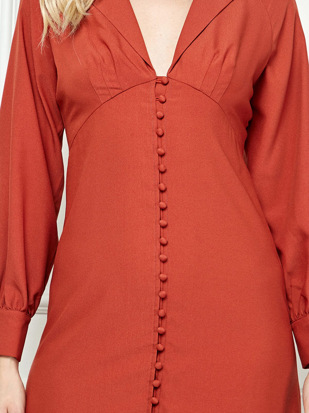 WOMEN'S LONG SLEEVE V-NECK BUTTON UP MAXI DRESS