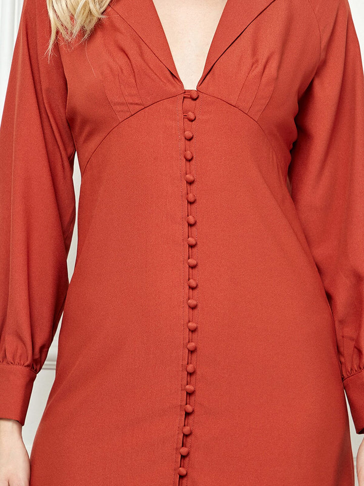 WOMEN'S LONG SLEEVE V-NECK BUTTON UP MAXI DRESS