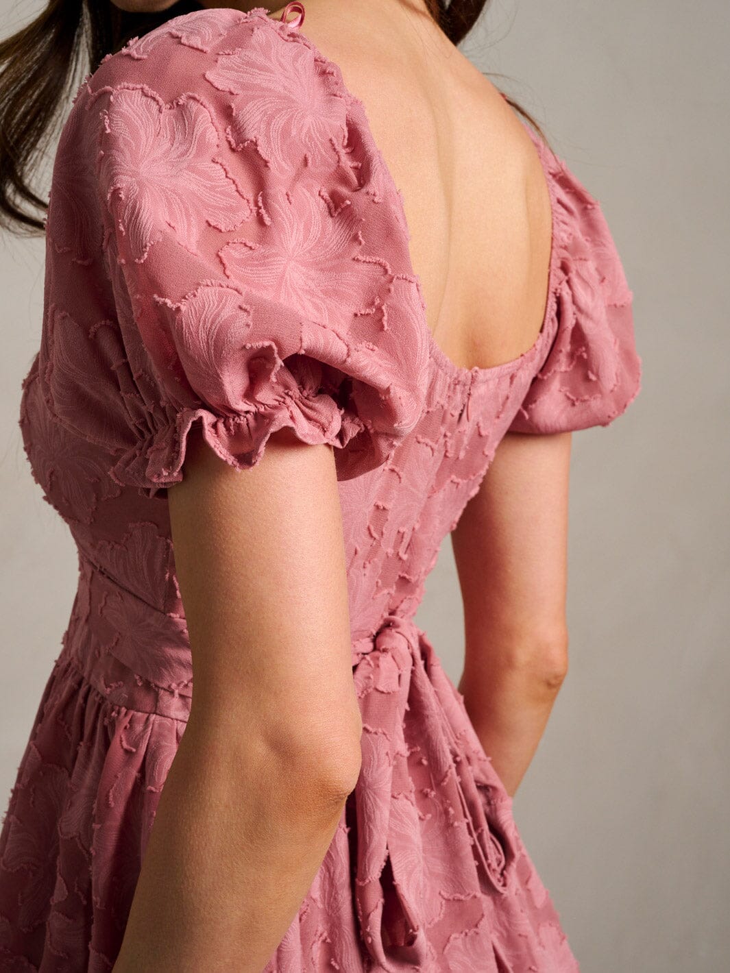 WOMEN'S SHORT PUFF SLEEVE SQUARE NECK FLORAL DETAILED MINI DRESS