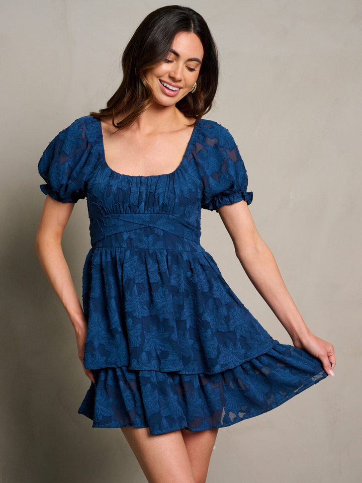 WOMEN'S SHORT PUFF SLEEVE SQUARE NECK FLORAL DETAILED MINI DRESS