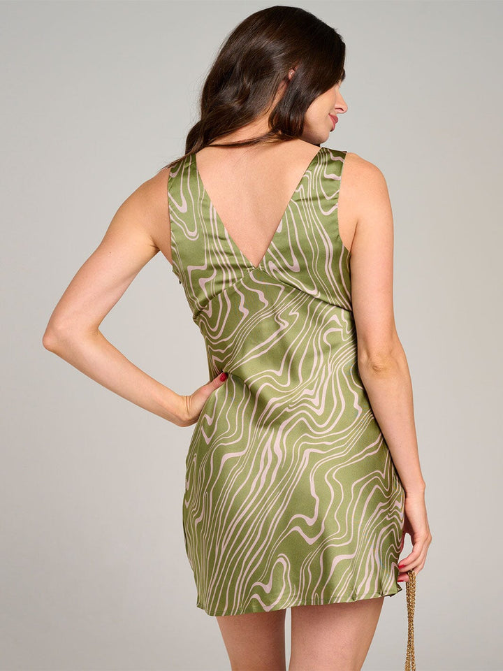 WOMEN'S SLEEVELESS V-NECK PRINTED BODYCON MINI DRESS