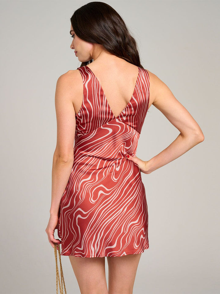 WOMEN'S SLEEVELESS V-NECK PRINTED BODYCON MINI DRESS