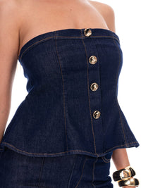 WOMEN'S SLEEVELESS BUTTON DETAILED STRETCH DENIM TUBE TOP