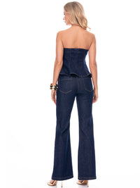 WOMEN'S SLEEVELESS BUTTON DETAILED STRETCH DENIM TUBE TOP