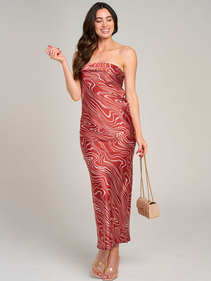 WOMEN'S SLEEVELESS OPEN BACK PRINTED TUBE MAXI DRESS