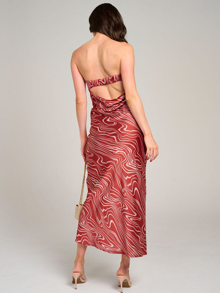WOMEN'S SLEEVELESS OPEN BACK PRINTED TUBE MAXI DRESS