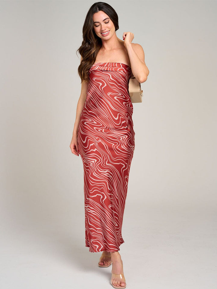 WOMEN'S SLEEVELESS OPEN BACK PRINTED TUBE MAXI DRESS