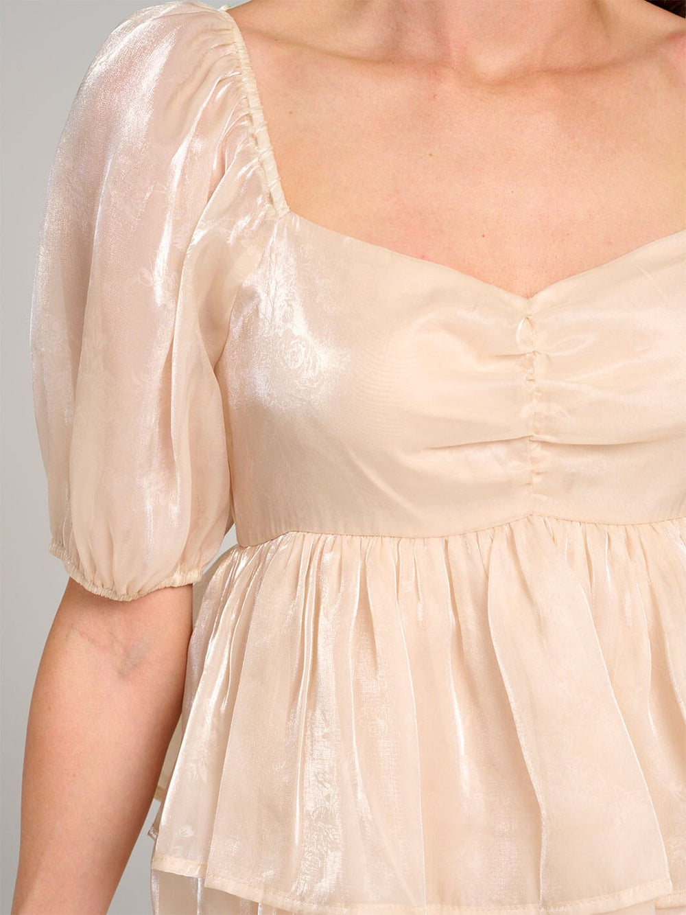 WOMEN'S SHORT PUFF SLEEVE SQUARE NECK TIERED RUFFLE MINI DRESS