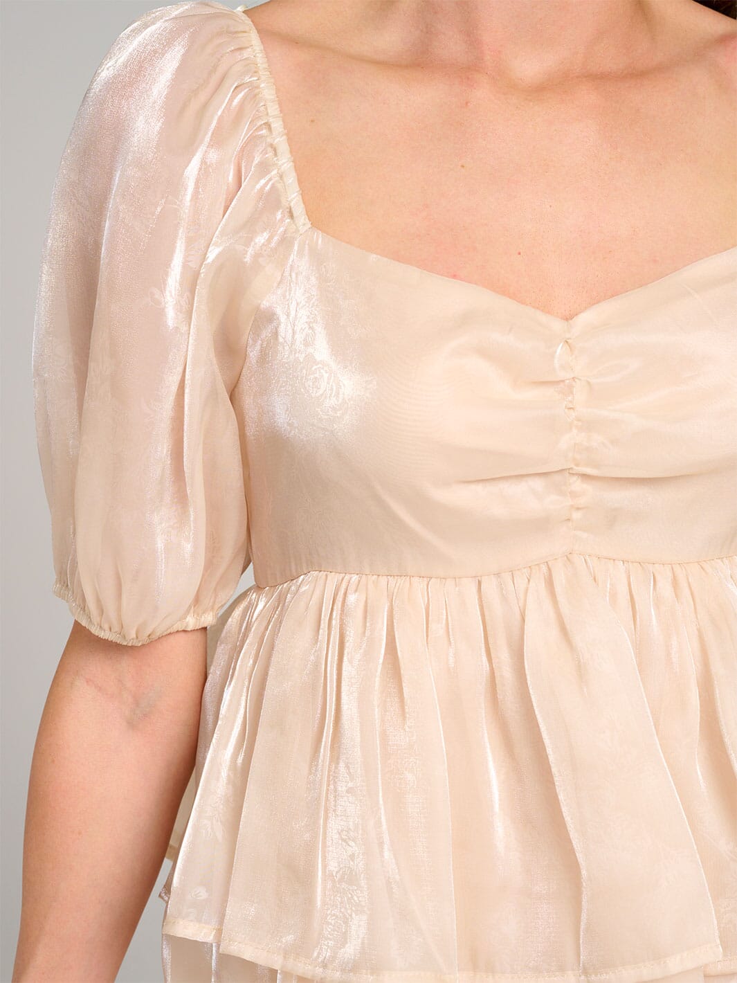 WOMEN'S SHORT PUFF SLEEVE SQUARE NECK TIERED RUFFLE MINI DRESS