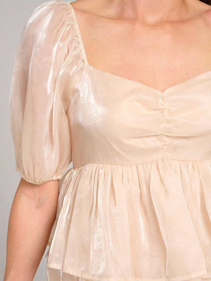 WOMEN'S SHORT PUFF SLEEVE SQUARE NECK TIERED RUFFLE MINI DRESS