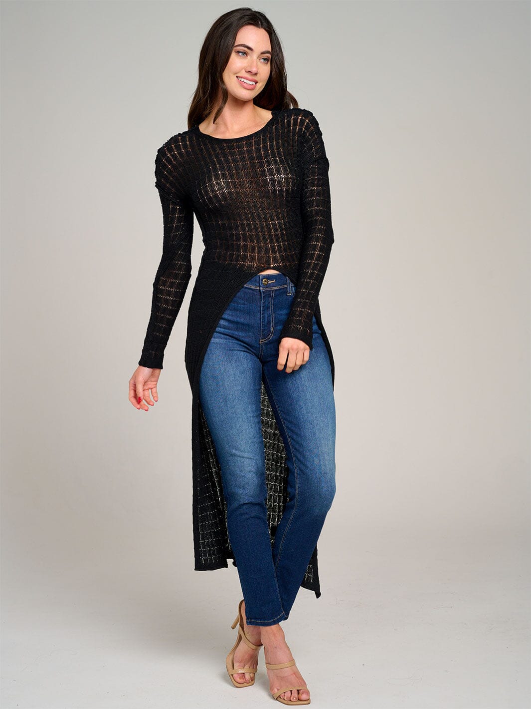 WOMEN'S LONG SLEEVE HIGH-LOW KNIT TOP
