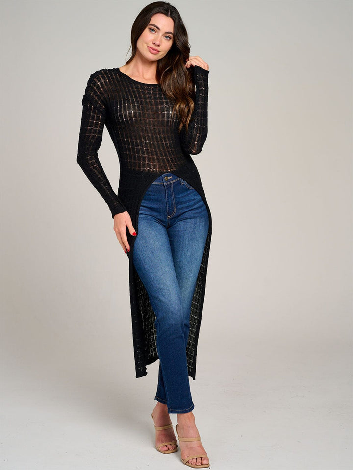 WOMEN'S LONG SLEEVE HIGH-LOW KNIT TOP
