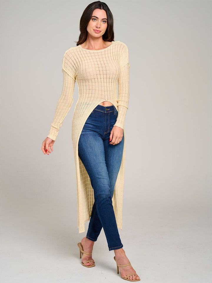 WOMEN'S LONG SLEEVE HIGH-LOW KNIT TOP