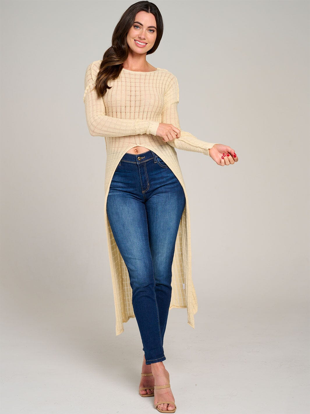 WOMEN'S LONG SLEEVE HIGH-LOW KNIT TOP
