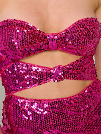 WOMEN'S SLEEVELESS CUT OUT SEQUINS BODYCON MINI DRESS