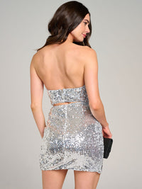 WOMEN'S SLEEVELESS CUT OUT SEQUINS BODYCON MINI DRESS
