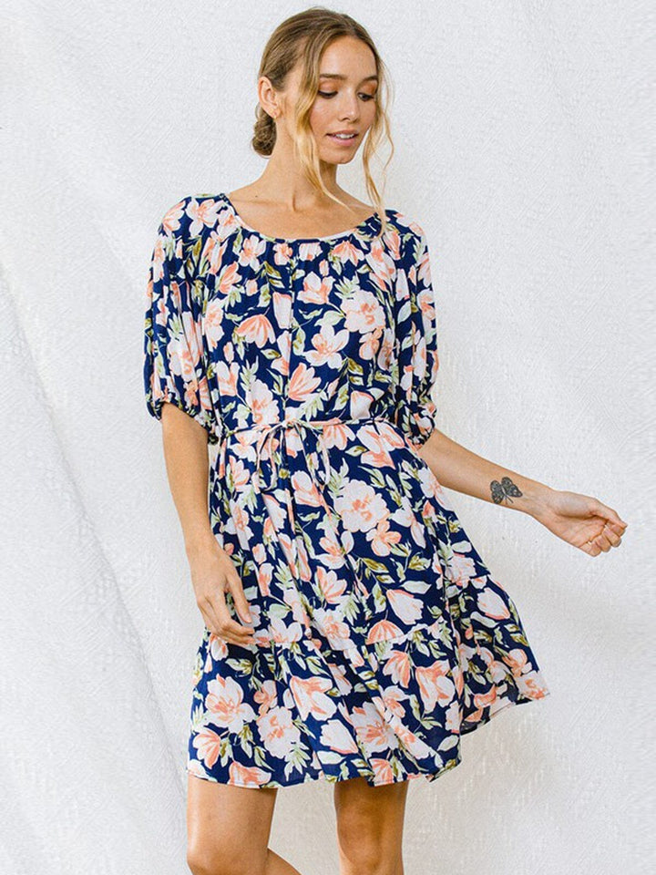 WOMEN'S SHORT SLEEVE TUNIC FLORAL MINI DRESS