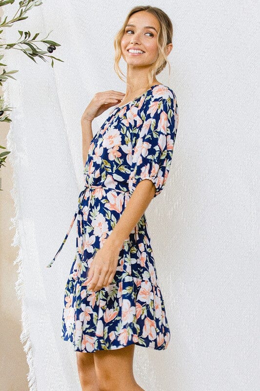 WOMEN'S SHORT SLEEVE TUNIC FLORAL MINI DRESS