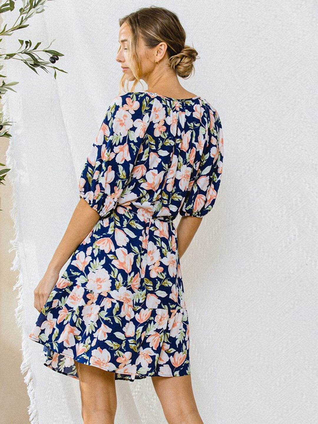 WOMEN'S SHORT SLEEVE TUNIC FLORAL MINI DRESS