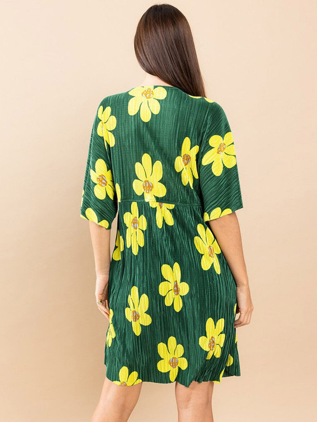 WOMEN'S SHORT SLEEVE V-NECK FLORAL TUNIC MINI DRESS