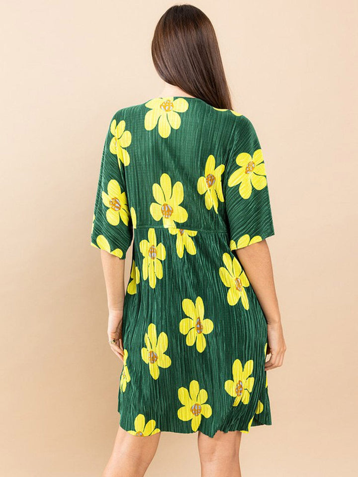 WOMEN'S SHORT SLEEVE V-NECK FLORAL TUNIC MINI DRESS